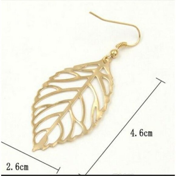 New Delicate Leaf Feather Dangle Hallow Cutout Drop Hook Earrings Gold A0122 - Picture 6 of 12